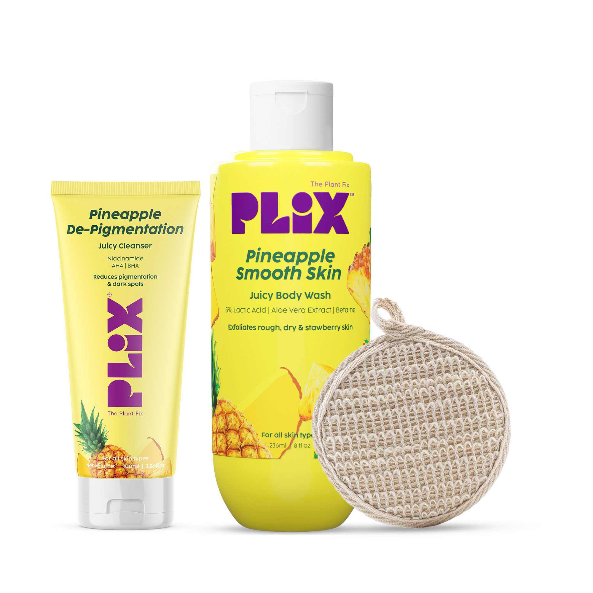 Pineapple Trio with Cleanser, Smooth Skin Body Wash, & Loofah