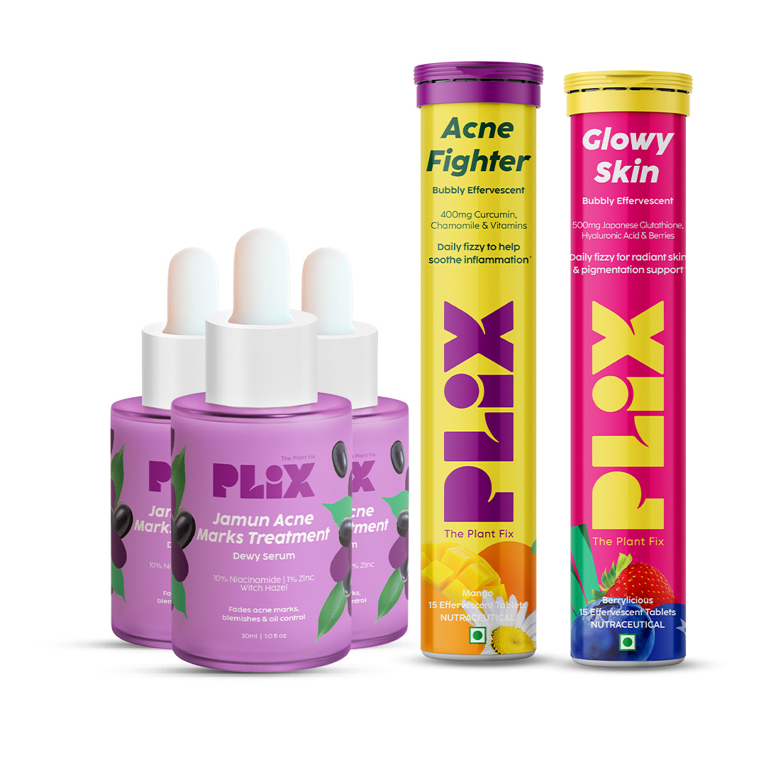 Acne Treatment Kit with Acne Fighter & Glowy Skin Effervescent, 10% Niacinamide Serum