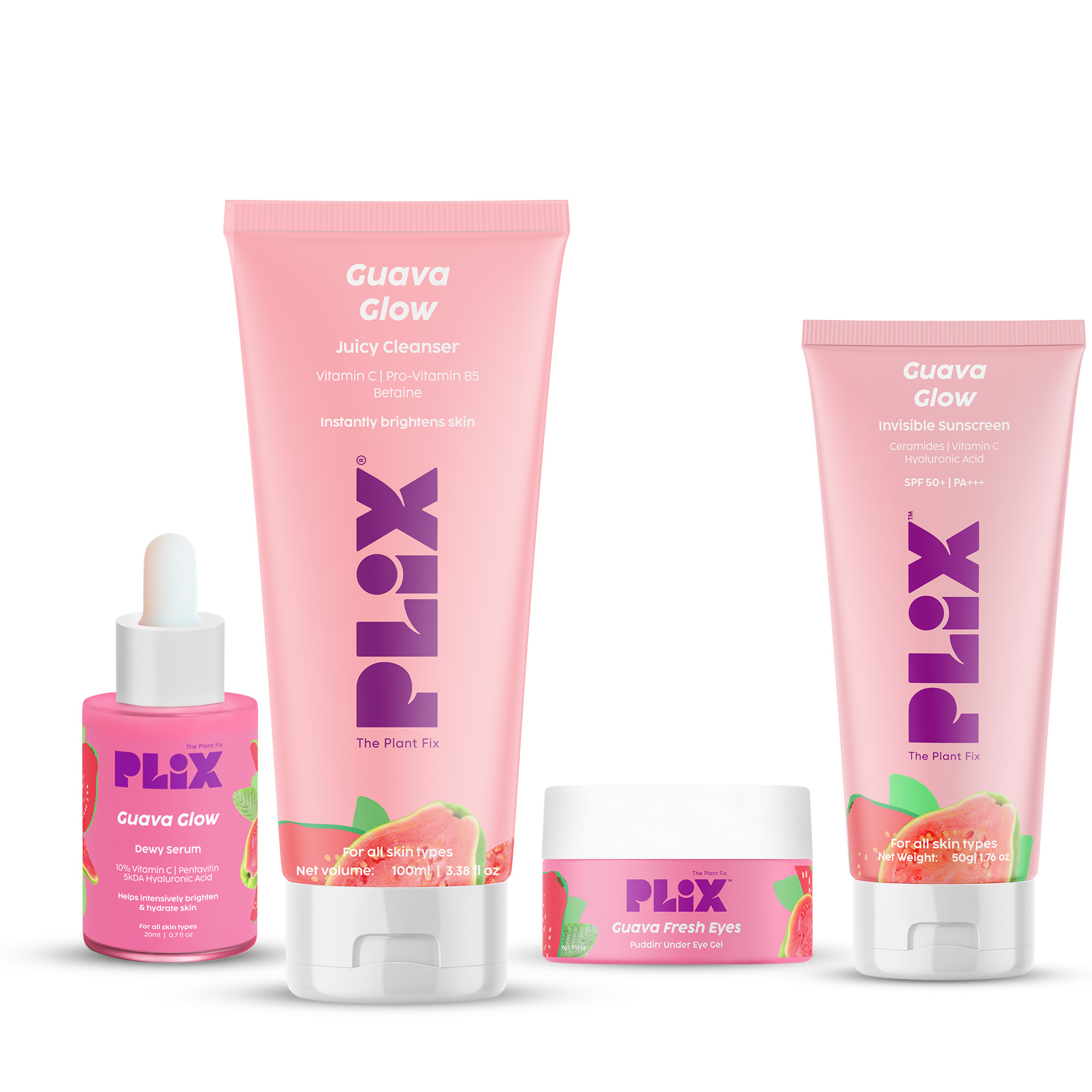 Guava Glow Regime with Cleanser, 10% Vitamin C Serum, Under Eye Gel & Sunscreen